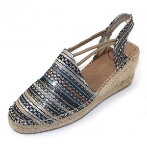 Toni Pons Tania Silk Cotton Metallic Striped Espadrille Wedge Sandals - 10 - 41